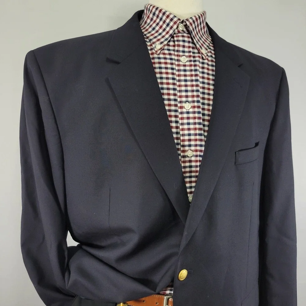 JOS A BANK Men's Sport Coat Blazer Two Golden Button Navy Twill‎ Wool Size 40R